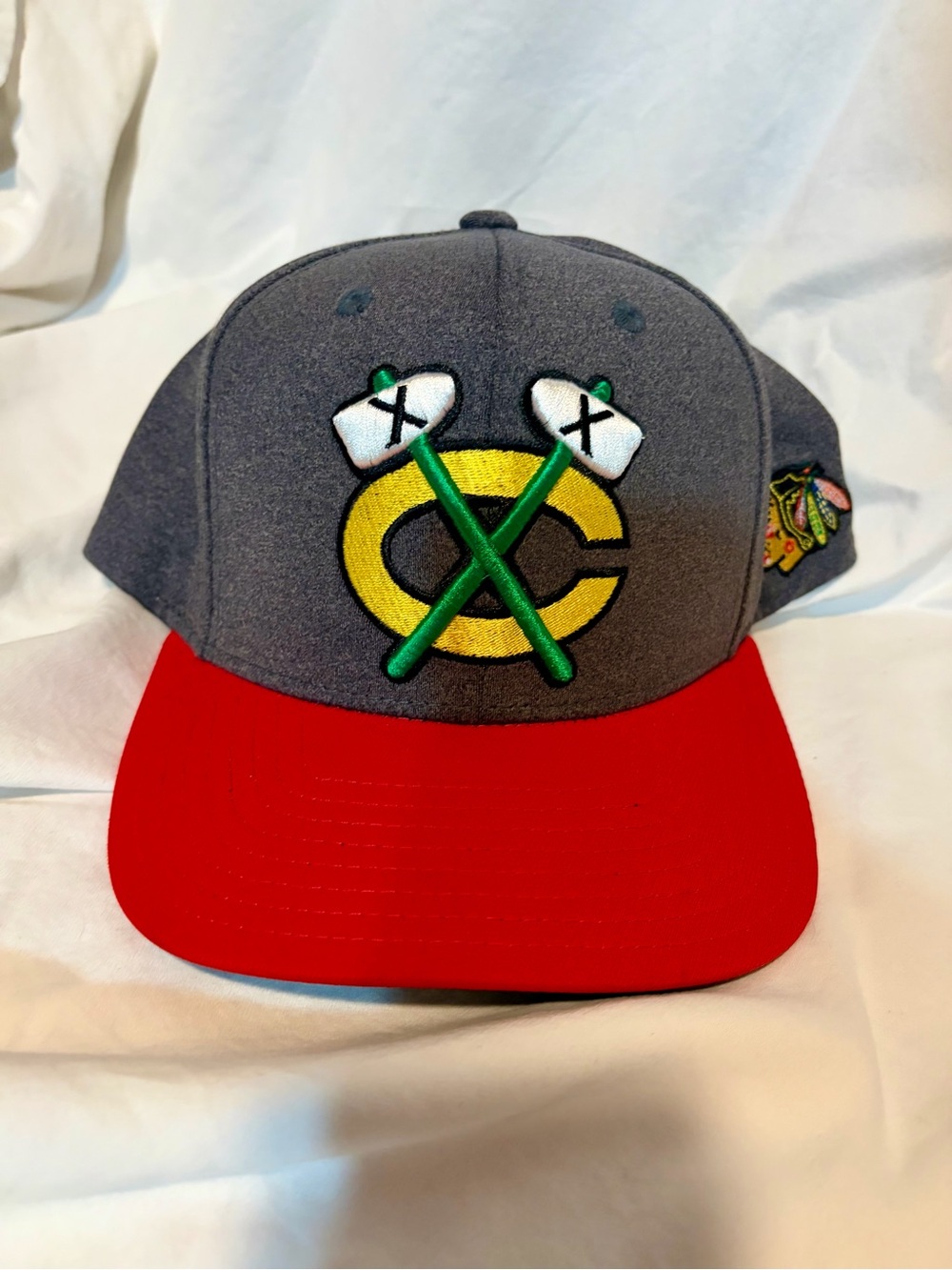 adidas Gray and Red SnapBack Hat with Chicago Blackhawks Logo
